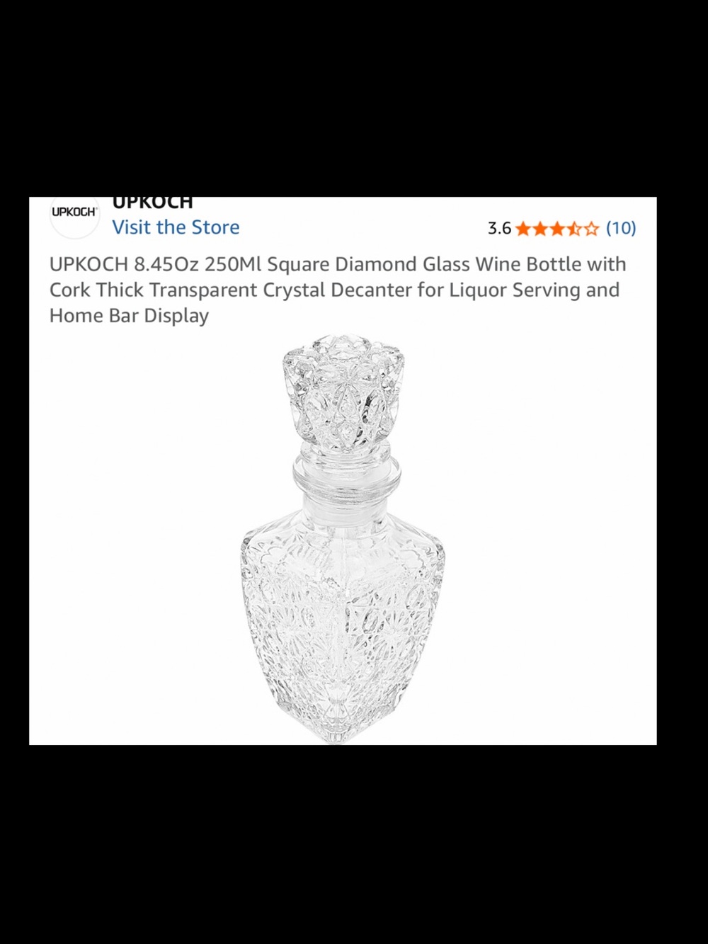 Krystallo/ compatible to UPKOCH Square Diamond Cut Glass Decanter - Clear